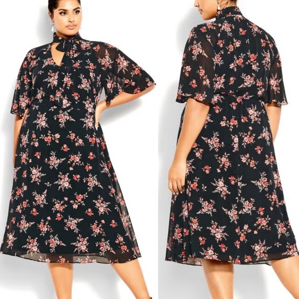 NEW City Chic Alexandra Floral Black Dress Size XL 22